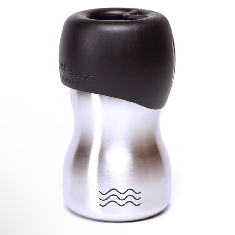 Dog Water Bottle and Travel Bowl, 9.5-Ounce, Pure Stainless silver black
